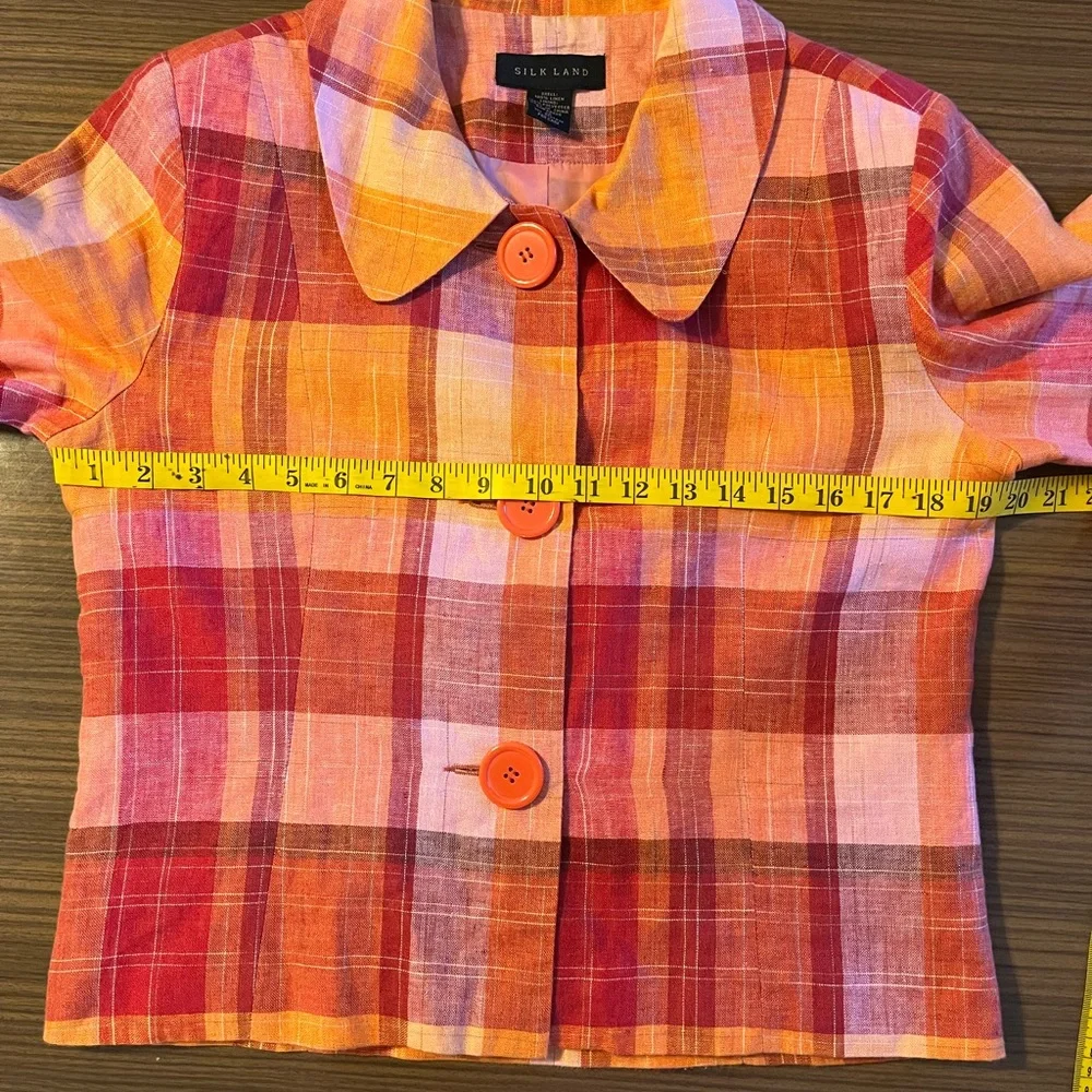 100% LINEN PLAID BLAZER - SILKLAND SIZE MEDIUM